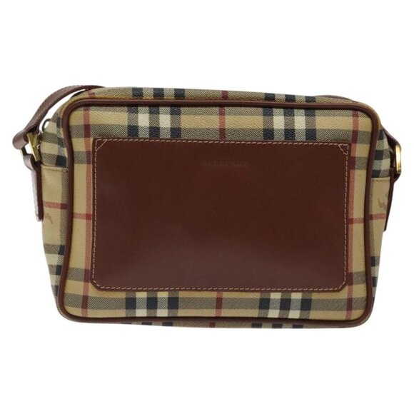 BURBERRY Nova Check Shoulder Bag PVC Beige Gold Auth - Picture 9 of 16